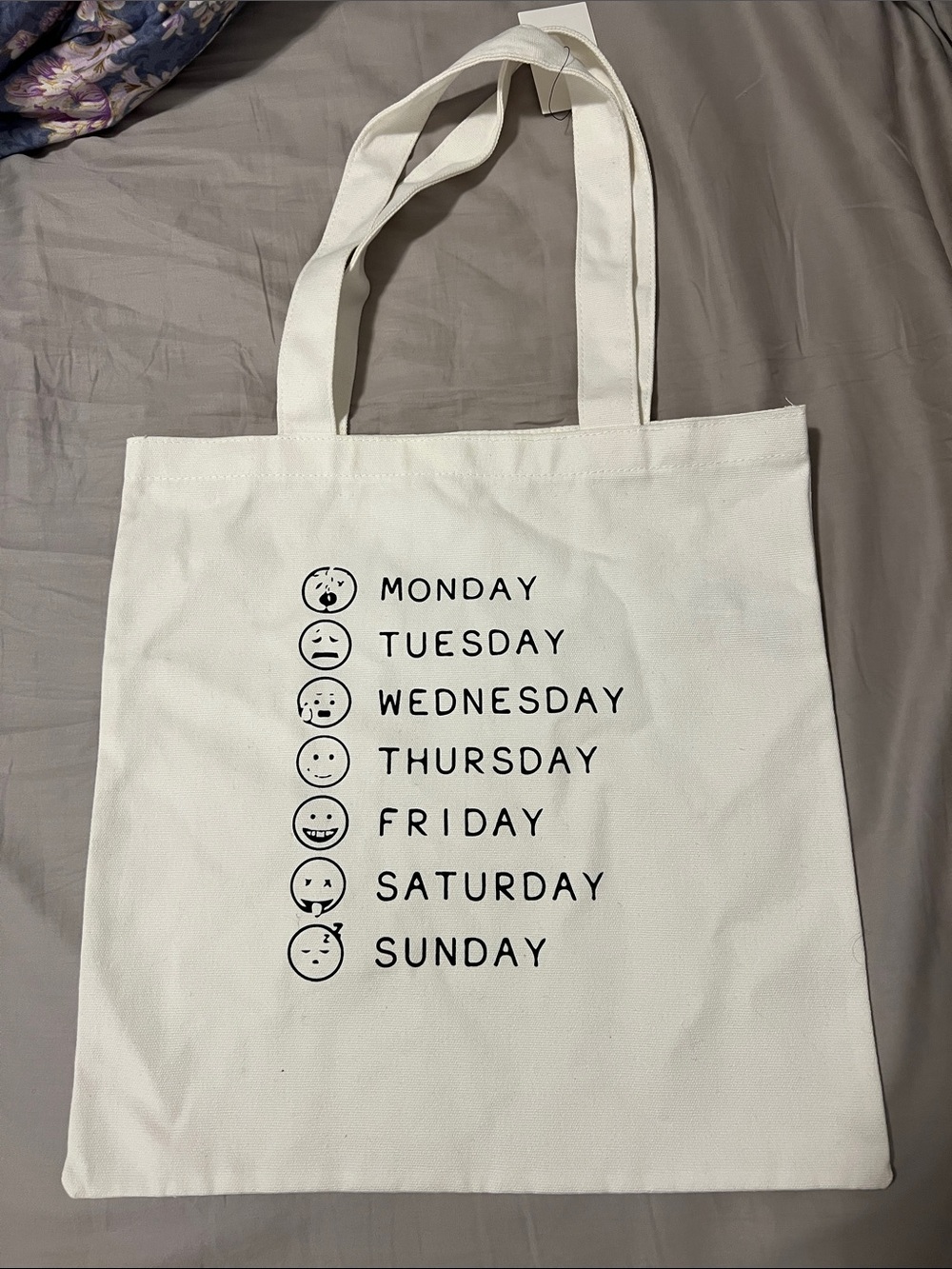 Forever 21 White Canvas Tote with Weekday Emoji Print